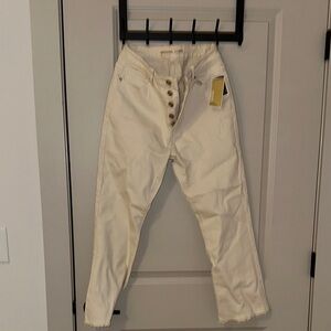 Cream High-Waisted Button-Fly Jeans
